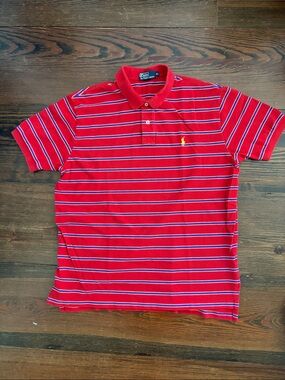 Ralph Lauren Red Striped Polo with Yellow Logo
